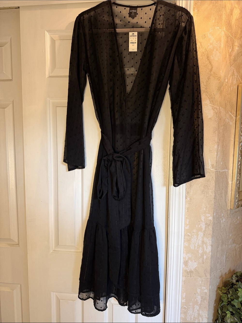 Express Black Sheer Dot Wrap Kimono